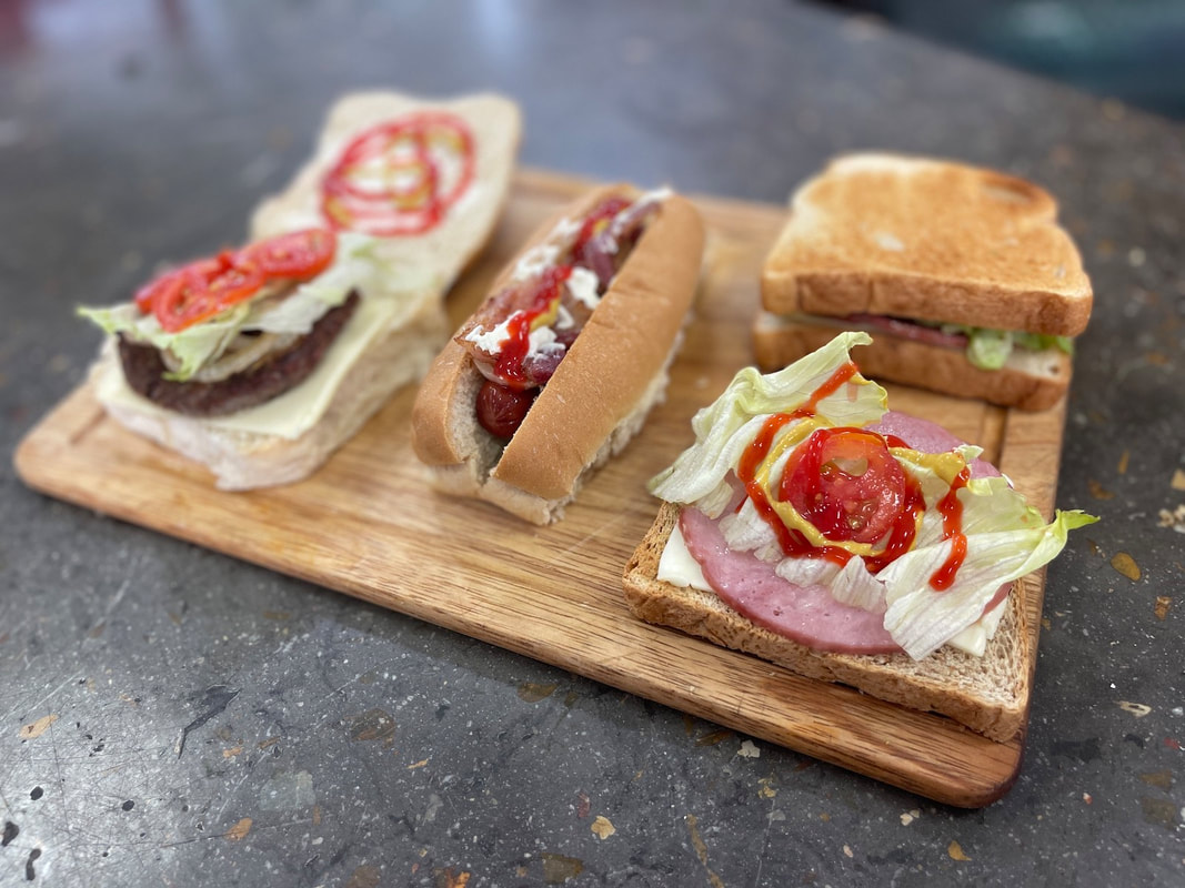 hot dog, burger and sandwich